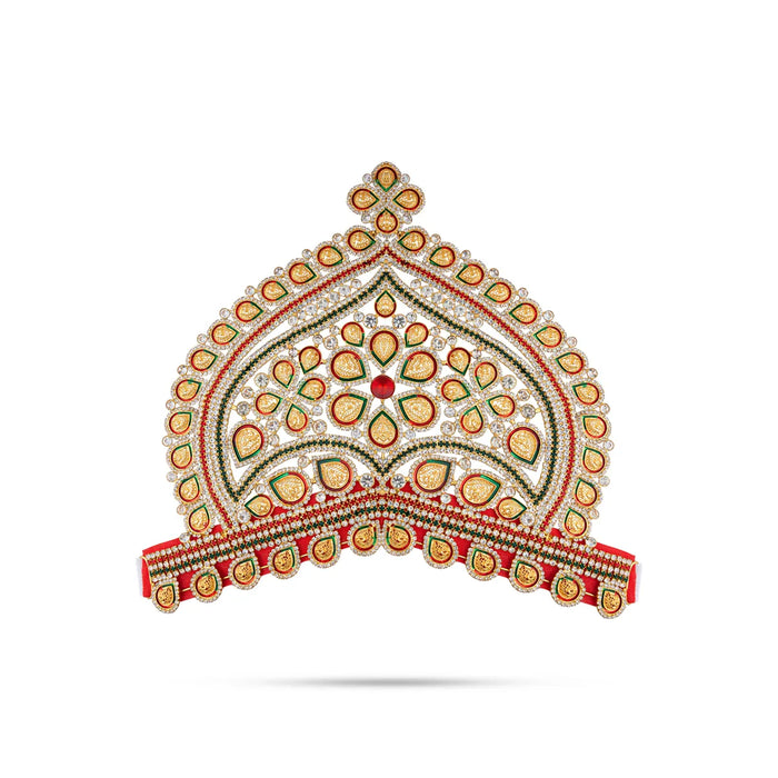 Half Stone Crown - 8 X 9.5 Inches | Multicolour Stone Kireedam/ Velcro Type Kiridam/ Mukut For Deity Decor - Head & Face Accessories