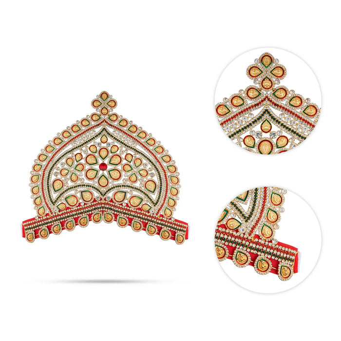 Half Stone Crown - 8 X 9.5 Inches | Multicolour Stone Kireedam/ Velcro Type Kiridam/ Mukut For Deity Decor - Head & Face Accessories