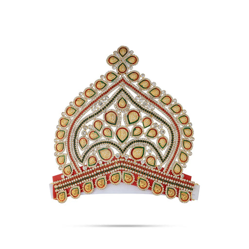 Half Stone Crown - 7.25 X 8 Inches | Multicolour Stone Kireedam/ Velcro Type Kiridam/ Mukut For Deity Decor - Head & Face Accessories