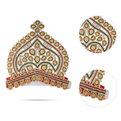 Half Stone Crown - 7.25 X 8 Inches | Multicolour Stone Kireedam/ Velcro Type Kiridam/ Mukut For Deity Decor - Head & Face Accessories