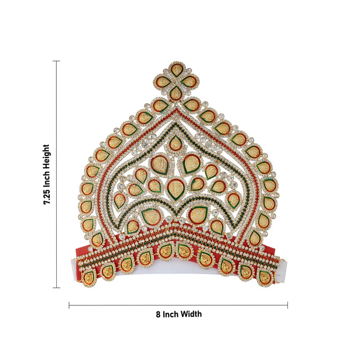 Half Stone Crown - 7.25 X 8 Inches | Multicolour Stone Kireedam/ Velcro Type Kiridam/ Mukut For Deity Decor - Head & Face Accessories