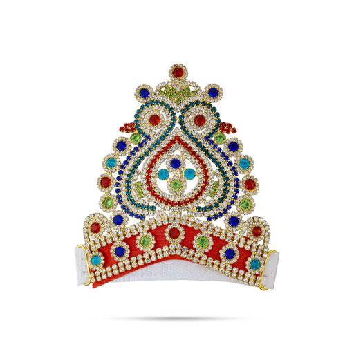 Half Stone Crown - 4 X 4 Inches | Multicolour Stone Kireedam/ Velcro Type Kiridam/ Mukut For Deity Decor - Head & Face Accessories