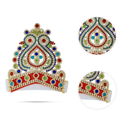Half Stone Crown - 4 X 4 Inches | Multicolour Stone Kireedam/ Velcro Type Kiridam/ Mukut For Deity Decor - Head & Face Accessories
