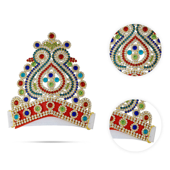 Half Stone Crown - 4 X 4 Inches | Multicolour Stone Kireedam/ Velcro Type Kiridam/ Mukut For Deity Decor - Head & Face Accessories
