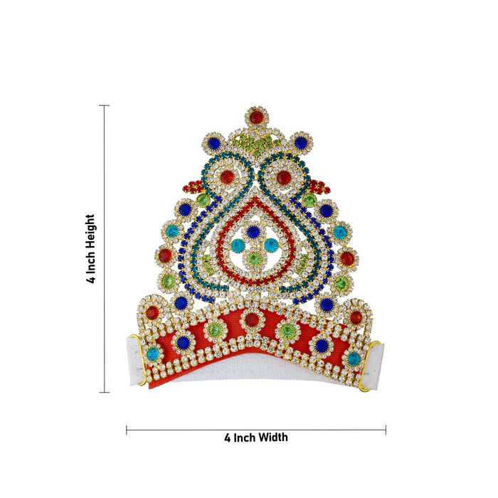 Half Stone Crown - 4 X 4 Inches | Multicolour Stone Kireedam/ Velcro Type Kiridam/ Mukut For Deity Decor - Head & Face Accessories