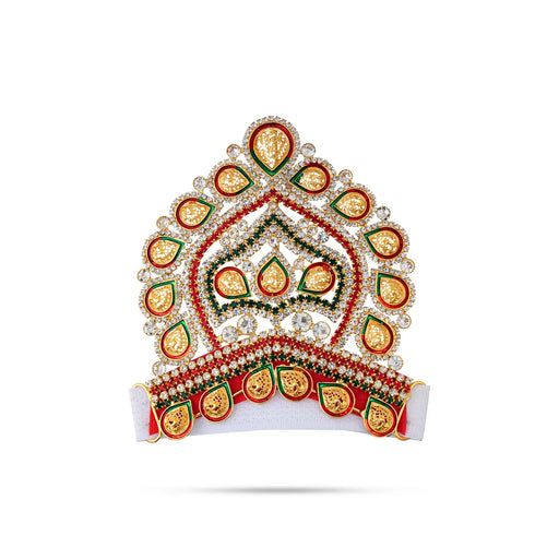 Half Stone Crown - 4 X 4 Inches | Velcro Type Kiridam/ Multicolour Stone Kireedam/ Mukut For Deity Decor - Head & Face Accessories