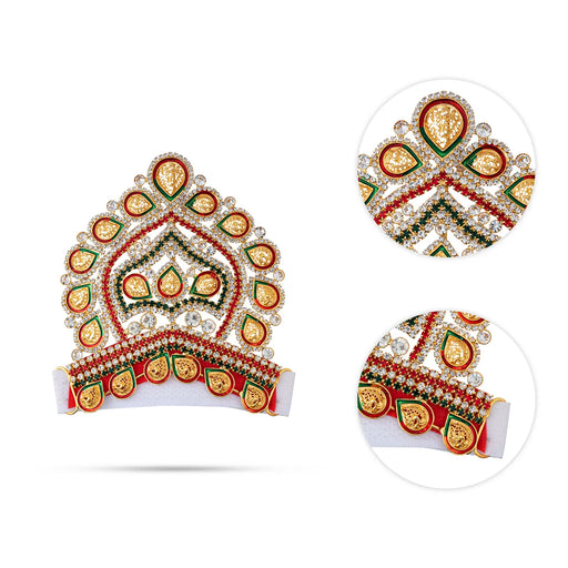Half Stone Crown - 4 X 4 Inches | Velcro Type Kiridam/ Multicolour Stone Kireedam/ Mukut For Deity Decor - Head & Face Accessories
