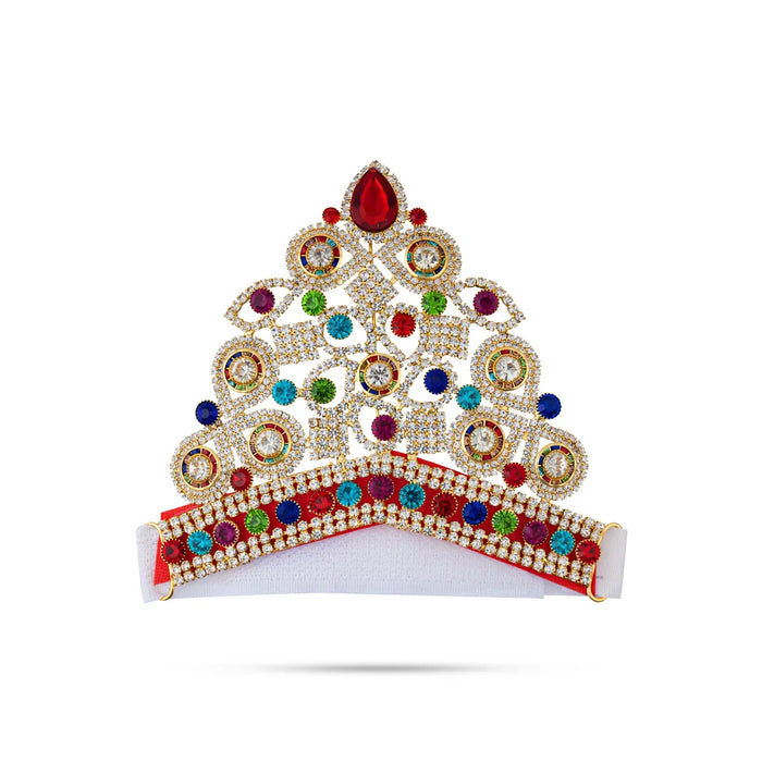 Half Stone Crown - 4 X 5.5 Inches | Velcro Type Kiridam/ Multicolour Stone Kireedam/ Mukut For Deity Decor - Head & Face Accessories