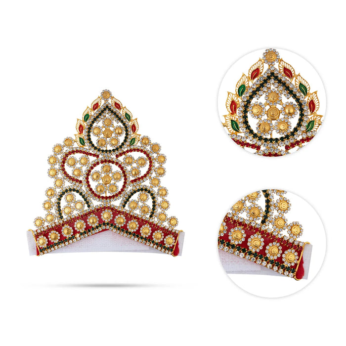 Half Stone Crown - 5 X 5 Inches | Velcro Type Kiridam/ Multicolour Stone Kireedam/ Mukut For Deity Decor - Head & Face Accessories