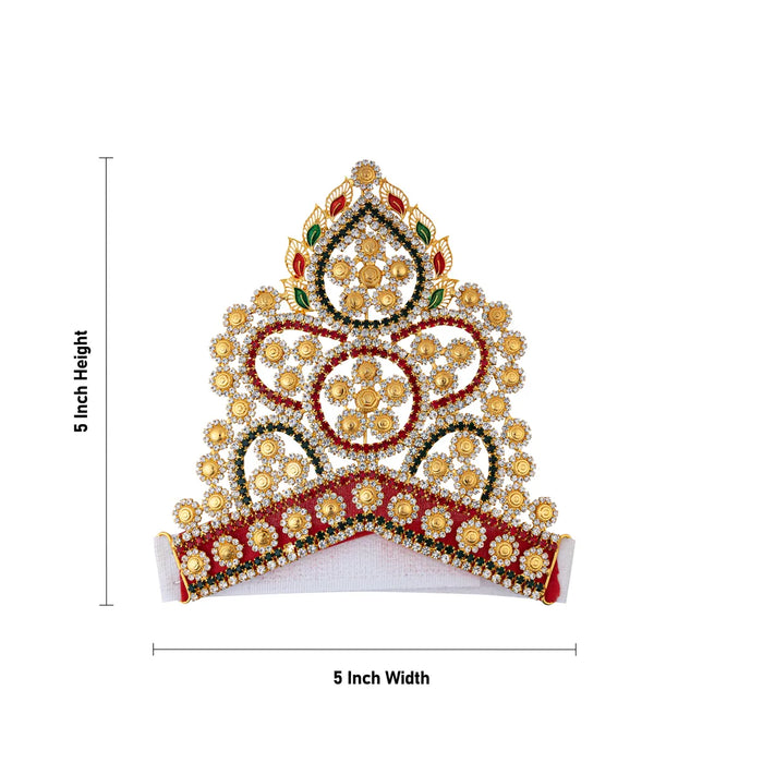 Half Stone Crown - 5 X 5 Inches | Velcro Type Kiridam/ Multicolour Stone Kireedam/ Mukut For Deity Decor - Head & Face Accessories