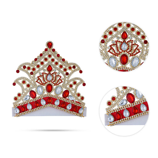 Half Stone Crown - 5.5 X 6 Inches | Velcro Type Kiridam/ Stone Kireedam/ Mukut For Deity Decor - Head & Face Accessories