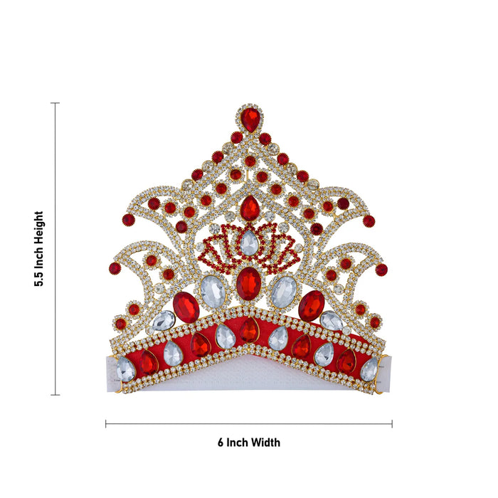 Half Stone Crown - 5.5 X 6 Inches | Velcro Type Kiridam/ Stone Kireedam/ Mukut For Deity Decor - Head & Face Accessories