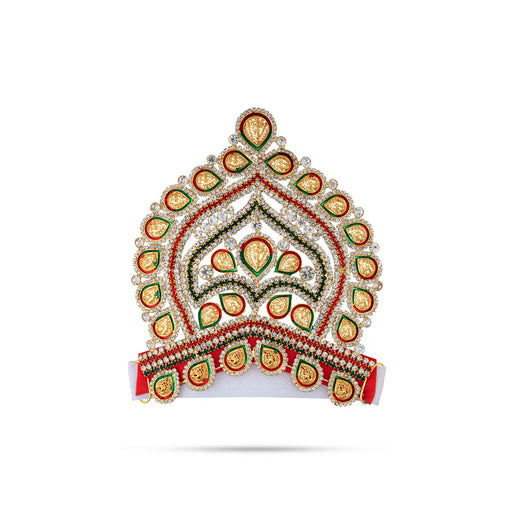 Half Stone Crown - 5 X 5 Inches | Multicolour Stone Kireedam/ Velcro Type Kiridam/ Mukut For Deity Decor - Head & Face Accessories