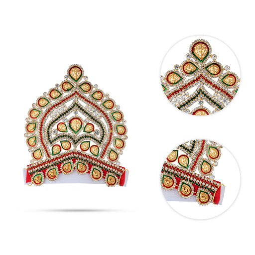 Half Stone Crown - 5 X 5 Inches | Multicolour Stone Kireedam/ Velcro Type Kiridam/ Mukut For Deity Decor - Head & Face Accessories