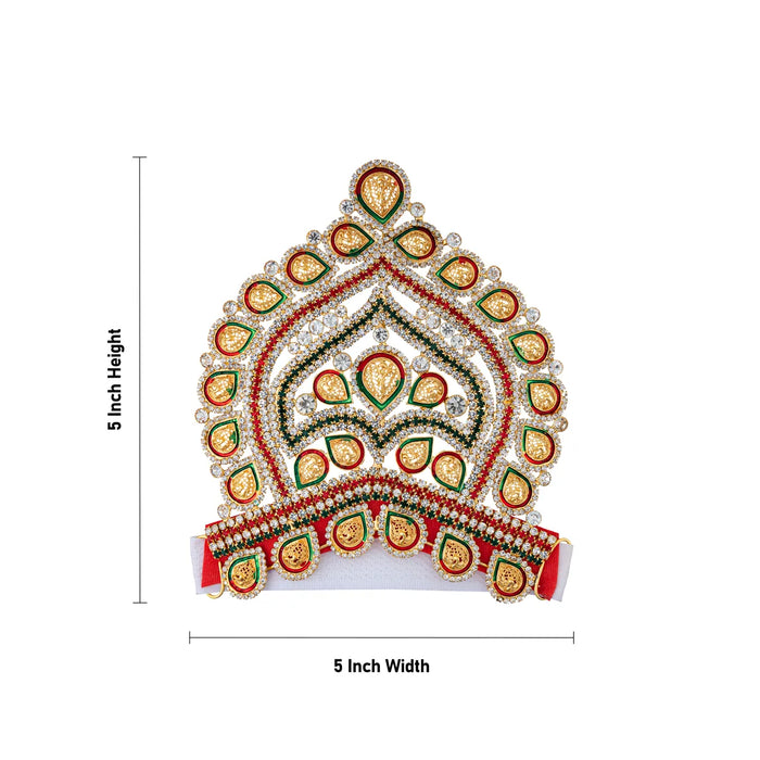 Half Stone Crown - 5 X 5 Inches | Multicolour Stone Kireedam/ Velcro Type Kiridam/ Mukut For Deity Decor - Head & Face Accessories