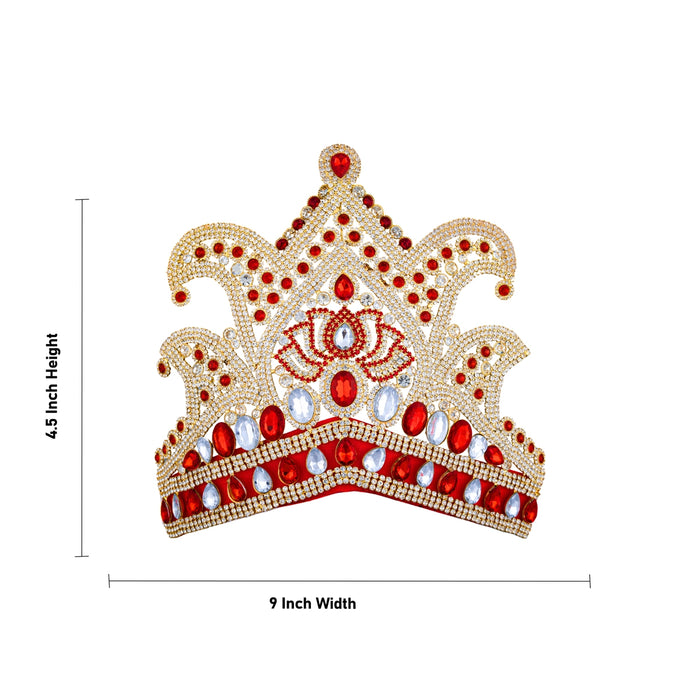 Stone Half Crown Velcro - 4.5 x 9 Inches | Kireedam / Half Kiritam / Multicolour Stone Mukut for Deity - Head & Face Accessories