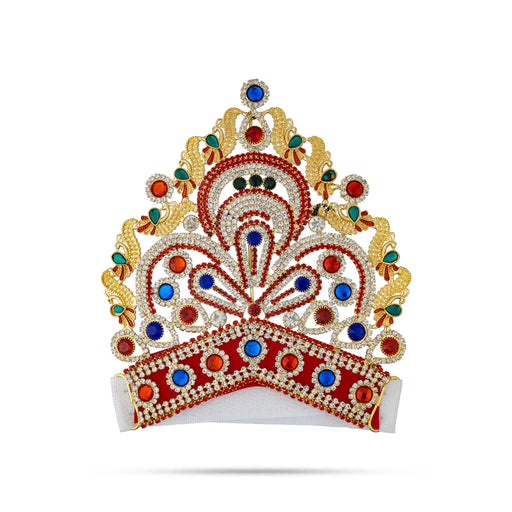 Half Stone Crown - 4.5 X 4.5 Inches | Multicolour Stone Kireedam/ Velcro Type Kiridam/ Mukut For Deity Decor - Head & Face Accessories