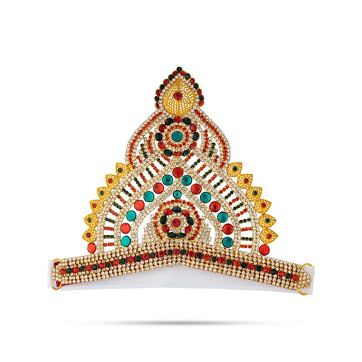 Half Stone Crown - 6 X 8 Inches | Multicolour Stone Kireedam/ Velcro Type Kiridam/ Mukut For Deity Decor - Head & Face Accessories