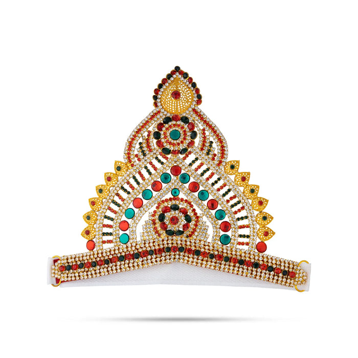 Half Stone Crown - 6 X 8 Inches | Multicolour Stone Kireedam/ Velcro Type Kiridam/ Mukut For Deity Decor - Head & Face Accessories