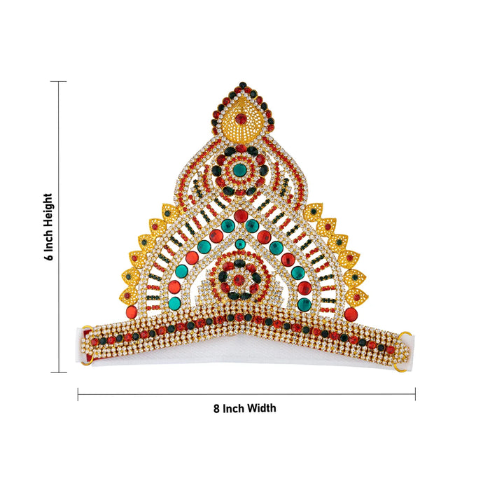 Half Stone Crown - 6 X 8 Inches | Multicolour Stone Kireedam/ Velcro Type Kiridam/ Mukut For Deity Decor - Head & Face Accessories