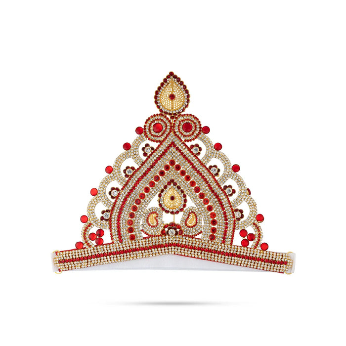 Half Stone Crown - 7.5 X 10.25 Inches | Multicolour Stone Kireedam/ Velcro Type Kiridam/ Mukut For Deity Decor - Head & Face Accessories