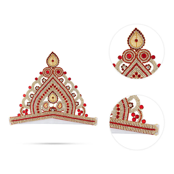 Half Stone Crown - 7.5 X 10.25 Inches | Multicolour Stone Kireedam/ Velcro Type Kiridam/ Mukut For Deity Decor - Head & Face Accessories