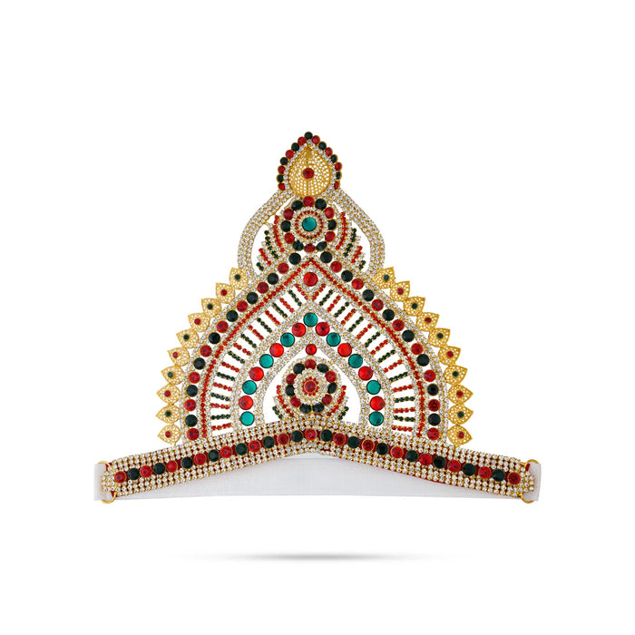 Half Stone Crown - 7.5 X 10.25 Inches | Multicolour Stone Kireedam/ Velcro Type Kiridam/ Mukut For Deity Decor - Head & Face Accessories