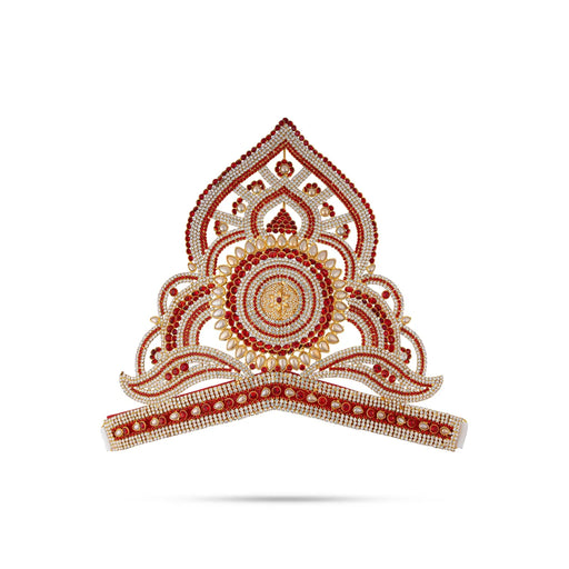 Half Stone Crown - 9.5 X 12 Inches | Multicolour Stone Kireedam/ Velcro Type Kiridam/ Mukut For Deity Decor - Head & Face Accessories