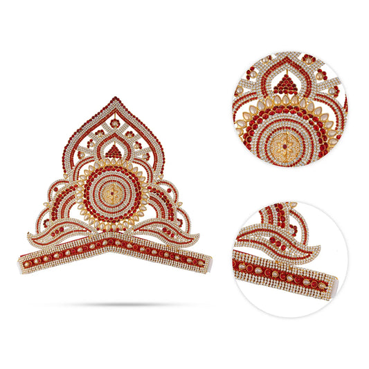 Half Stone Crown - 9.5 X 12 Inches | Multicolour Stone Kireedam/ Velcro Type Kiridam/ Mukut For Deity Decor - Head & Face Accessories