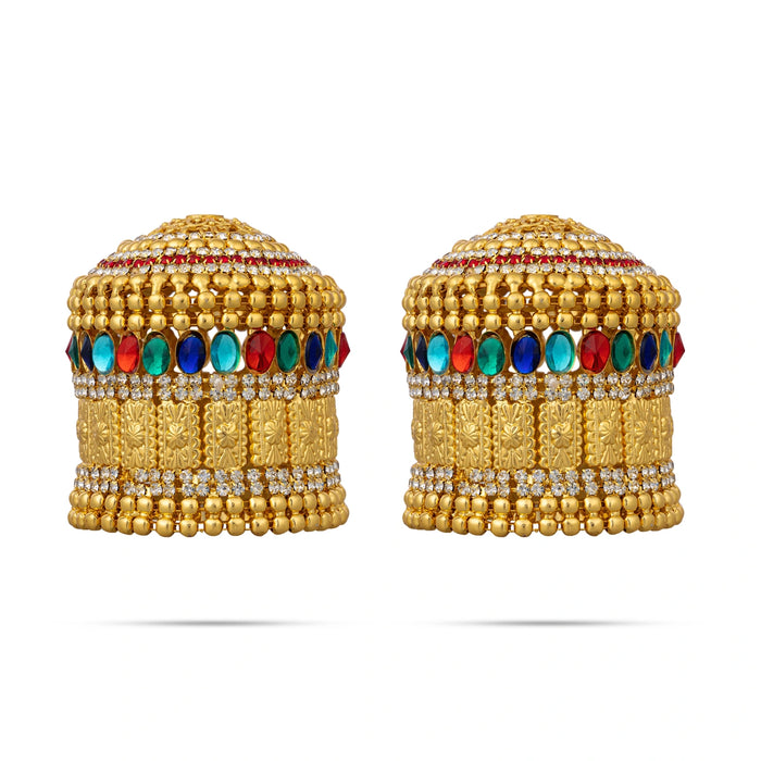 Laddu Gopal Jewellery Set - 8.75 X 5 Inches | Stone Bansuri Flute/ 3 Pcs/ Krishna Kireedam For Deity Decor - Deity Jewellery & Vastra Sets