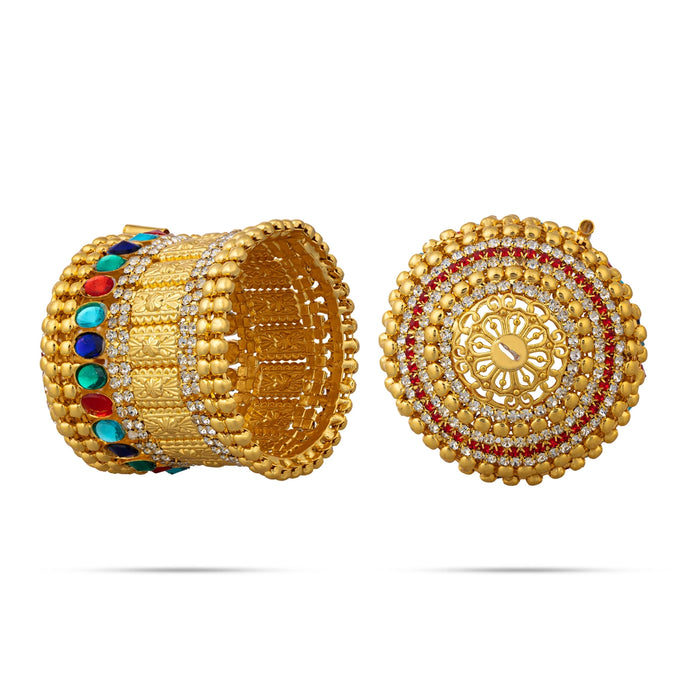 Laddu Gopal Jewellery Set - 8.75 X 5 Inches | Stone Bansuri Flute/ 3 Pcs/ Krishna Kireedam For Deity Decor - Deity Jewellery & Vastra Sets