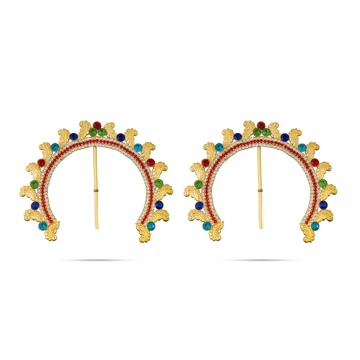 Laddu Gopal Jewellery Set - 8.75 X 5 Inches | Stone Bansuri Flute/ 3 Pcs/ Krishna Kireedam For Deity Decor - Deity Jewellery & Vastra Sets