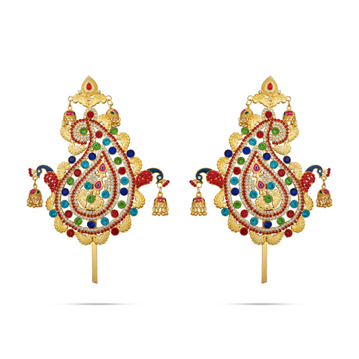 Laddu Gopal Jewellery Set - 8.75 X 5 Inches | Stone Bansuri Flute/ 3 Pcs/ Krishna Kireedam For Deity Decor - Deity Jewellery & Vastra Sets