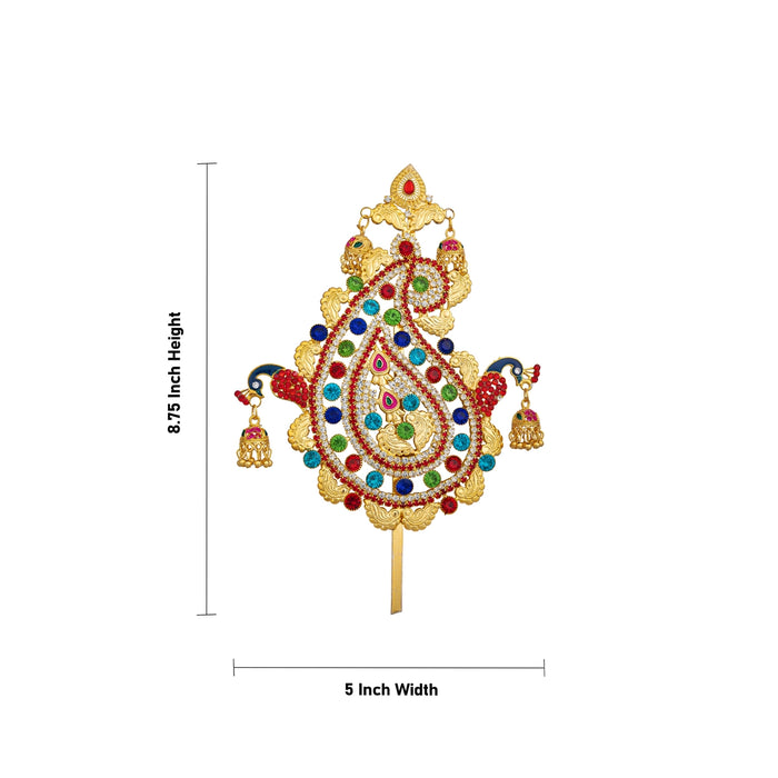 Laddu Gopal Jewellery Set - 8.75 X 5 Inches | Stone Bansuri Flute/ 3 Pcs/ Krishna Kireedam For Deity Decor - Deity Jewellery & Vastra Sets