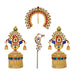 Laddu Gopal Jewellery Set - 7 X 3.25 Inches | Stone Bansuri Flute/ 3 Pcs/ Krishna Kireedam For Deity Decor - Deity Jewellery & Vastra Sets