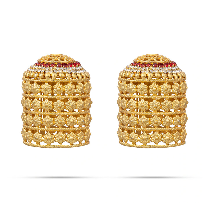 Laddu Gopal Jewellery Set - 5.25 X 3.25 Inches | Stone Bansuri Flute/ 3 Pcs/ Krishna Kireedam For Deity Decor - Deity Jewellery & Vastra Sets