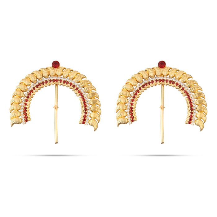 Laddu Gopal Jewellery Set - 5.25 X 3.25 Inches | Stone Bansuri Flute/ 3 Pcs/ Krishna Kireedam For Deity Decor - Deity Jewellery & Vastra Sets