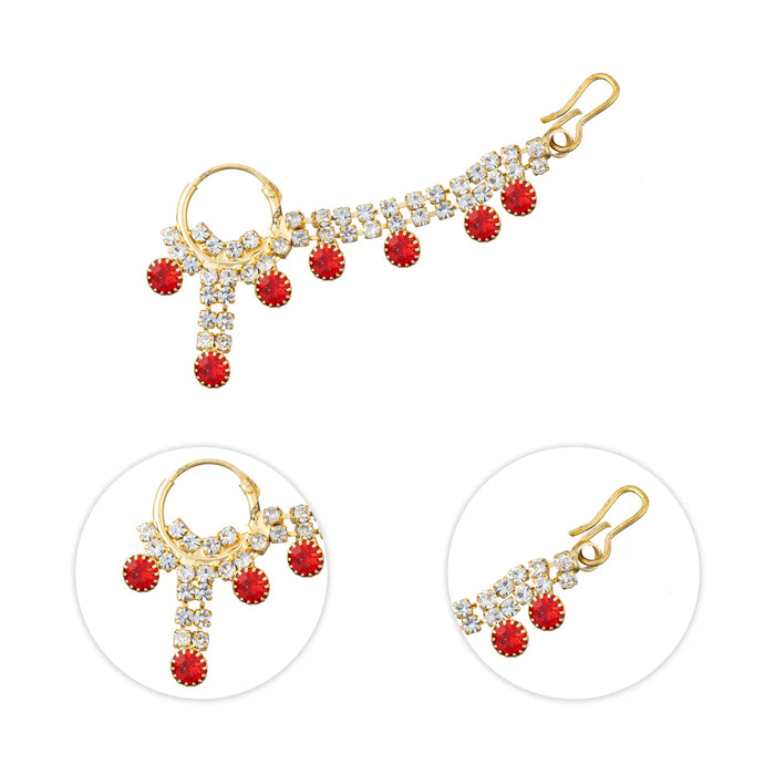 Nathu Nose Pin With Chain - 3 Inch | Multicolour Stone Nose Ring/ Nathni/ Nose Studs For Deity Decor