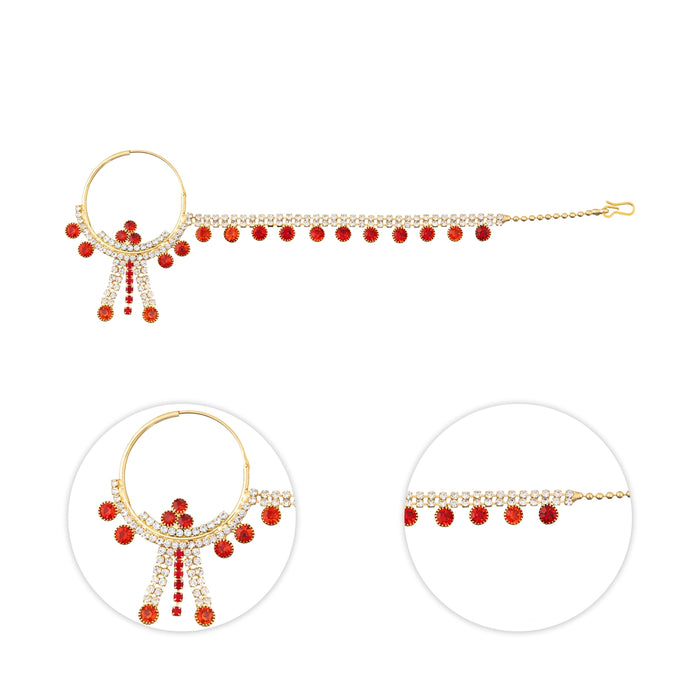 Stone Nose Pin With Chain - 6 Inches | Nathu Bullaku/ Nose Ring/ Nose Studs For Deity Decor - Head & Face Accessories