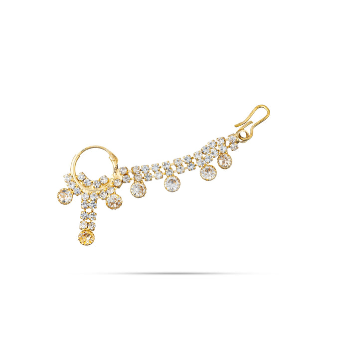 Stone Nose Pin With Chain - 2.5 Inches | Nathu Bullaku/ Nose Ring/ Nose Studs For Deity Decor - Head & Face Accessories
