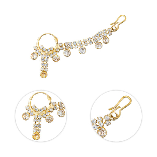 Stone Nose Pin With Chain - 2.5 Inches | Nathu Bullaku/ Nose Ring/ Nose Studs For Deity Decor - Head & Face Accessories