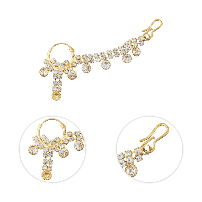 Stone Nose Pin With Chain - 2.5 Inches | Nathu Bullaku/ Nose Ring/ Nose Studs For Deity Decor - Head & Face Accessories