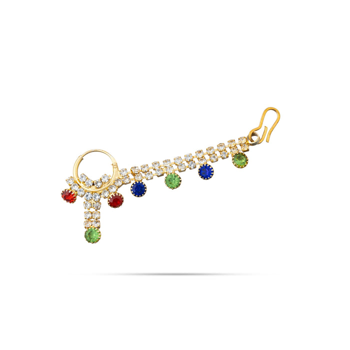 Stone Nose Pin With Chain - 2.5 Inches | Nathu Bullaku/ Nose Ring/ Nose Studs For Deity Decor - Head & Face Accessories
