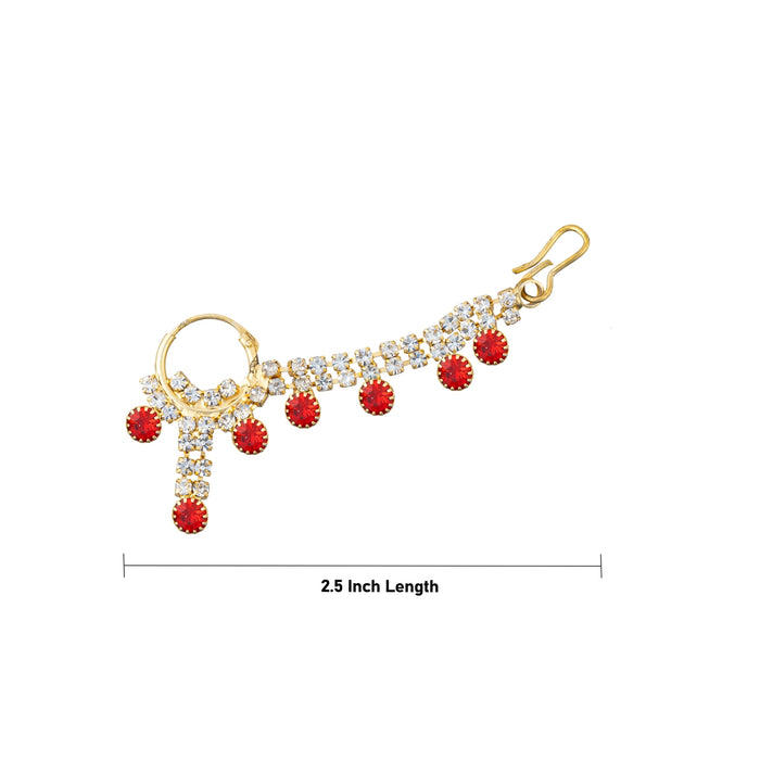 Stone Nose Pin With Chain - 2.5 Inches | Nathu Bullaku/ Nose Ring/ Nose Studs For Deity Decor - Head & Face Accessories
