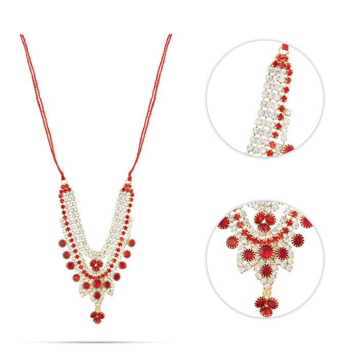 2 Line Stone Necklace - 3 Inches | Stone Jewellery/ Stone Mala/ Artificial Jewelry For Deity Decor - Neck & Body Accessories