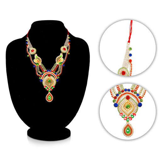 Stone Necklace - 6.5 Inches | Multicolour Stone Jewellery/ Stone Mala/ Artificial Jewelry For Deity Decor - Neck & Body Accessories