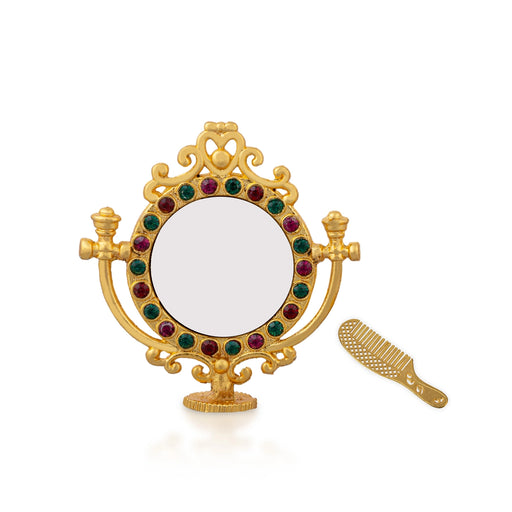 Laddu Gopal Decorative Mirror And Comb Pair - 2 X 2 Inches | Mirror Kangi/ Hair Accessory For Deity Decoration - Deity Accessories