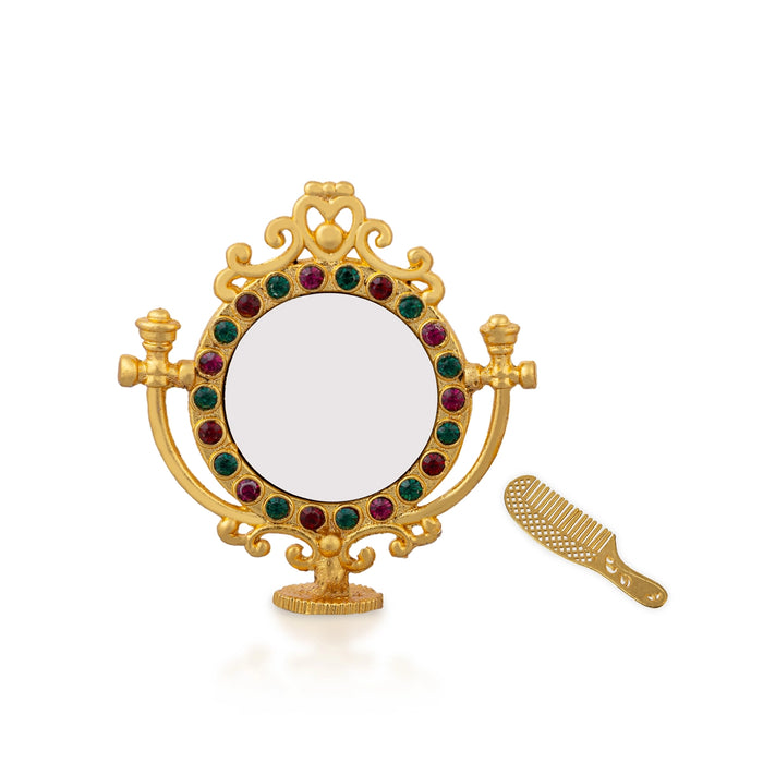 Laddu Gopal Decorative Mirror And Comb Pair - 2 X 2 Inches | Mirror Kangi/ Hair Accessory For Deity Decoration - Deity Accessories