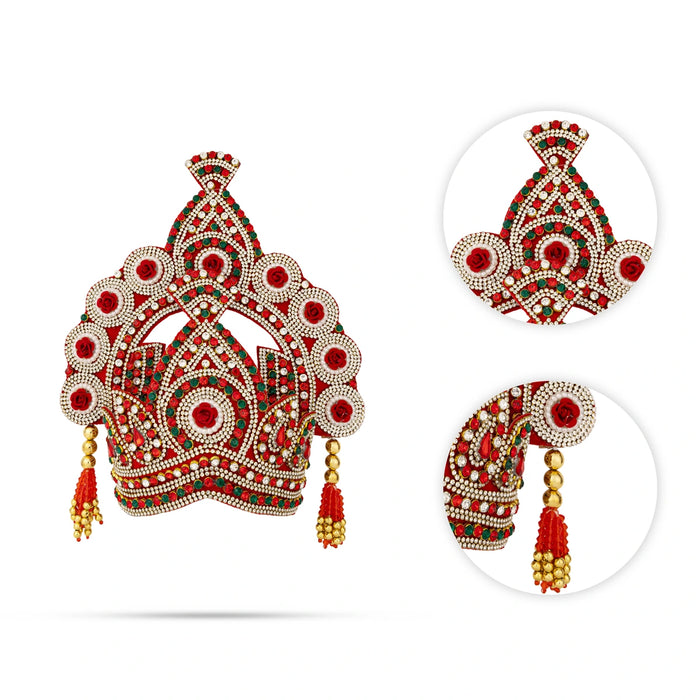 Kireedam - 11 X 10 Inches | Velcro Type Mukut/ Jari & Stone Design Kiridam/ Crown For Deity Decor - Head & Face Accessories