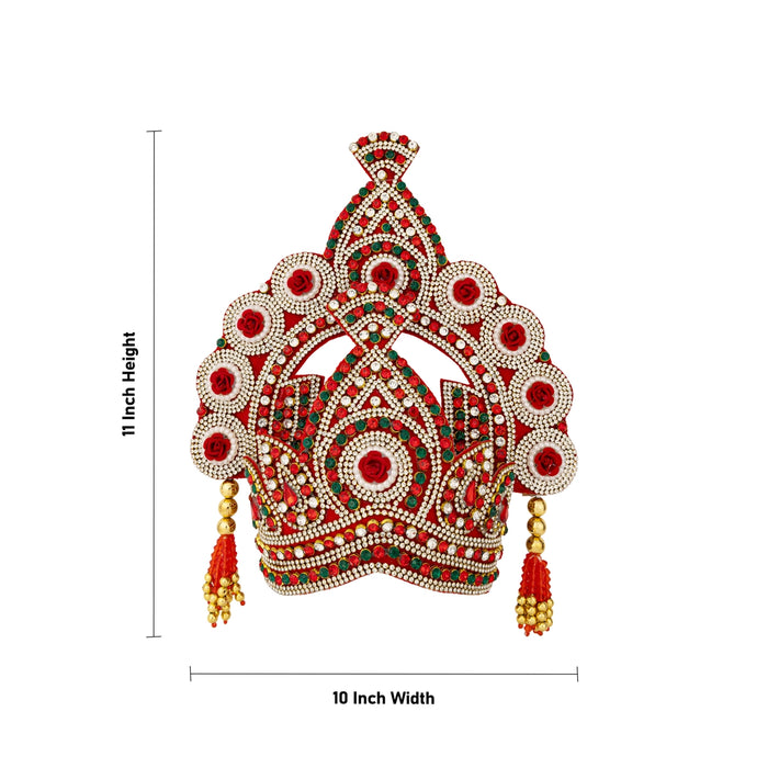 Kireedam - 11 X 10 Inches | Velcro Type Mukut/ Jari & Stone Design Kiridam/ Crown For Deity Decor - Head & Face Accessories